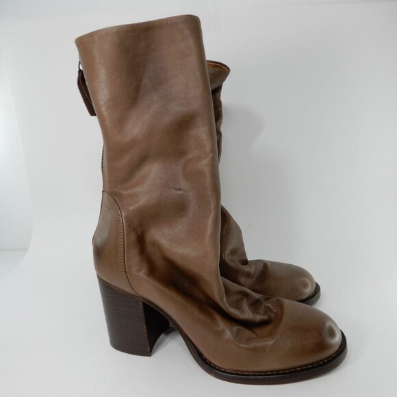 FREE PEOPLE Elle Block Heel Slouch Boots Size 39.5 9.5 Taupe Brown Leather NEW - Picture 4 of 14